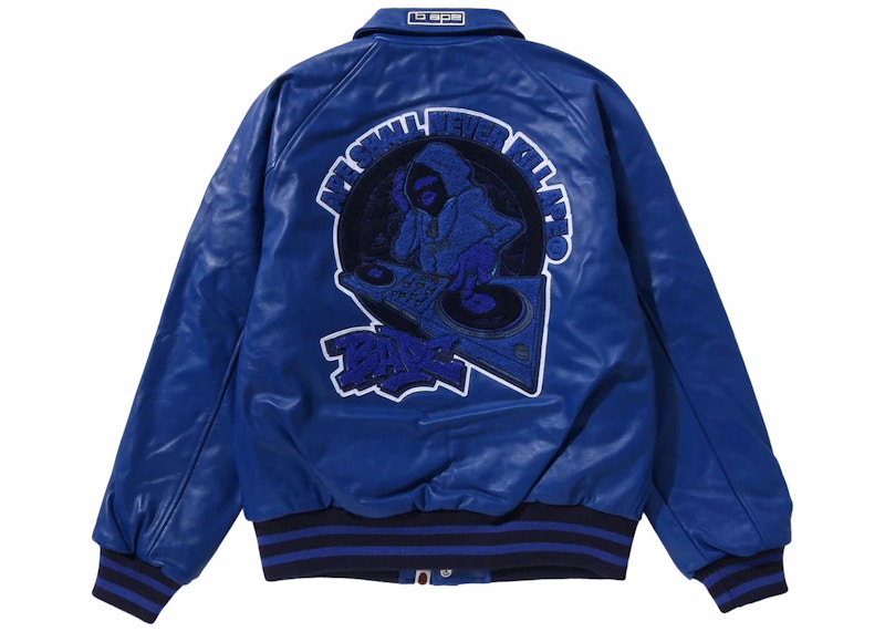 BAPE (B)APE Leather Varsity Jacket Blue