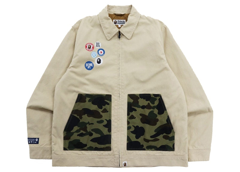 BAPE Badge Motif Zip Blouson Jacket Beige