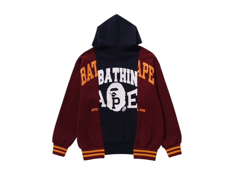 BAPE Badges Color Blocking Pullover Hoodie Navy