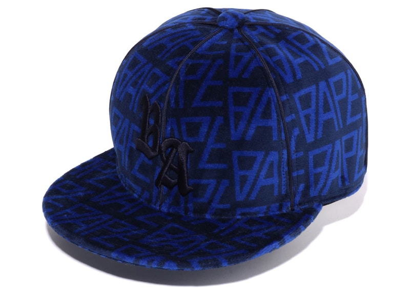 BAPE Bape Logo Monogram Velour Cap Navy