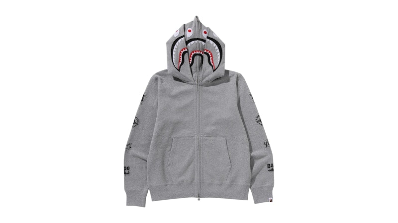 BAPE Bape Us Double Shark Full Zip Hoodie Gray
