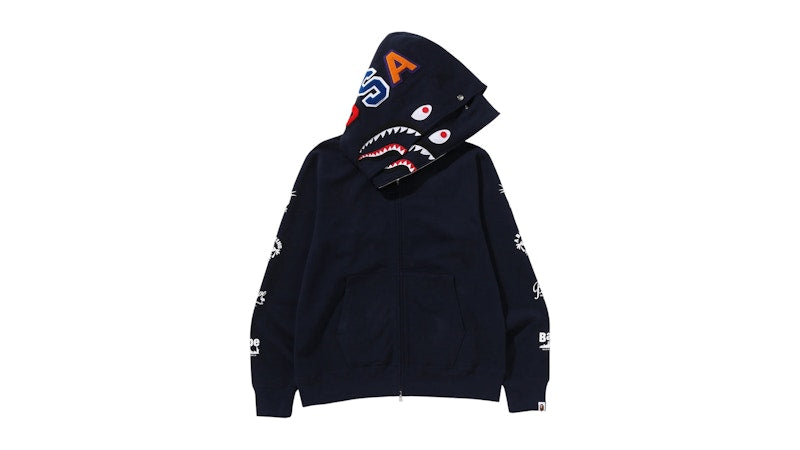 BAPE Bape Us Double Shark Full Zip Hoodie Navy