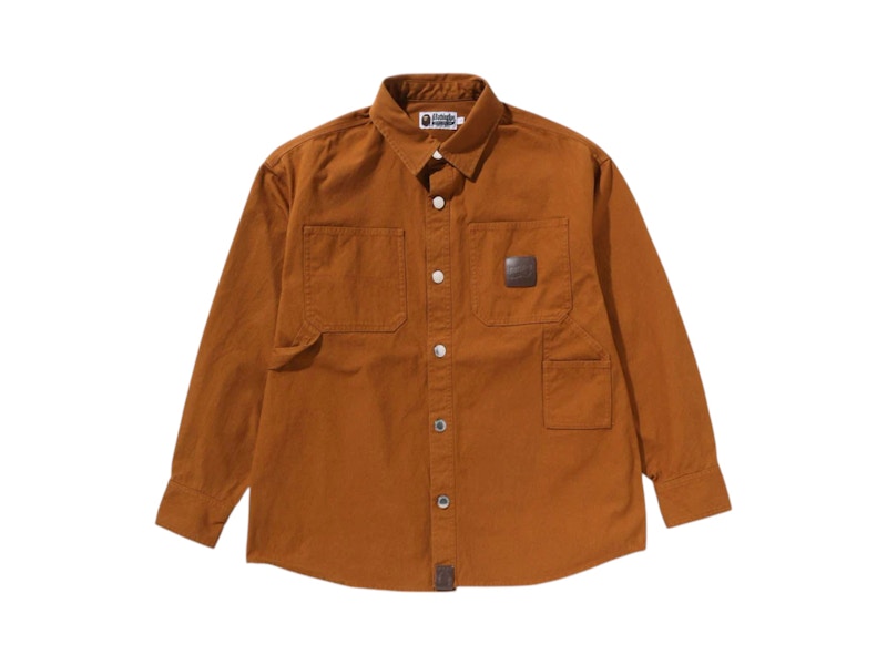 BAPE Bathing Ape Logo Canvas L/S Work Shirt Brown