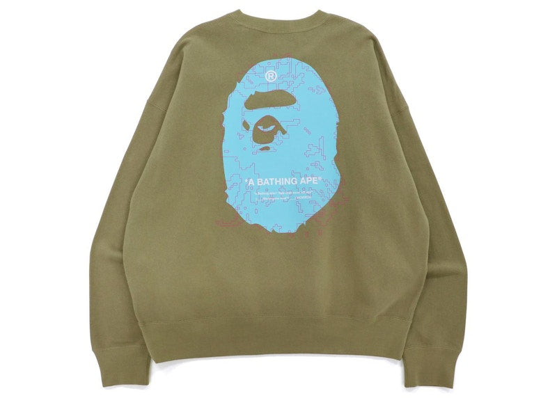 BAPE Big Ape Head Digital Mosaic Loose Fit Crewneck Beige