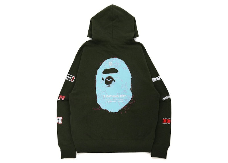 BAPE Big Ape Head Digital Mosaic Relaxed Fit Full Zip Hoodie Olivedrab