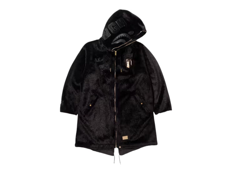BAPE Black Collection Leather Shark Fur Long Jacket Black
