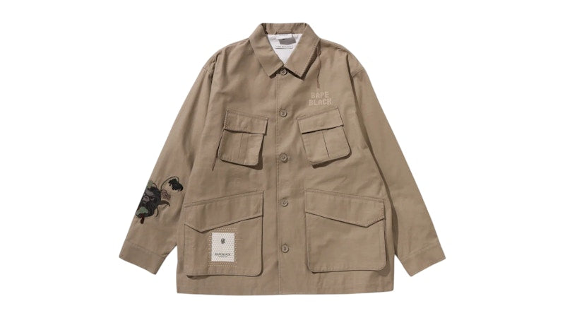 BAPE Black Cross Stitched Army Shirt Beige