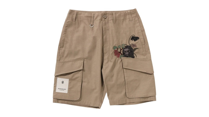 BAPE Black Cross Stitched Army Shorts Beige