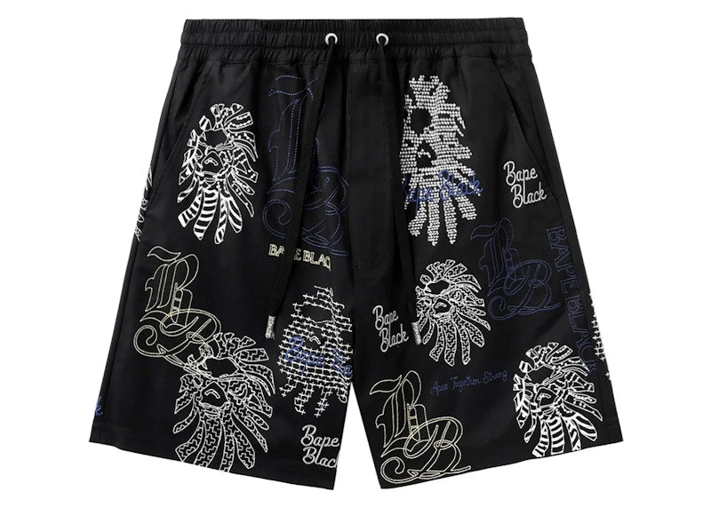 BAPE Black Graphic Stitch Shorts Black