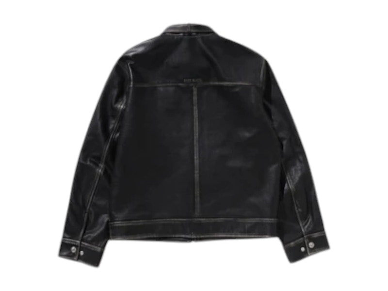 BAPE Black Washed Leather Harrington Jacket Dark Brown
