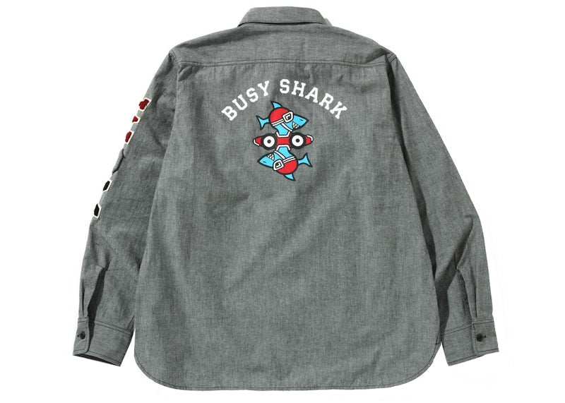 BAPE Busy Shark Chambray Relaxed Fit Shirt Black