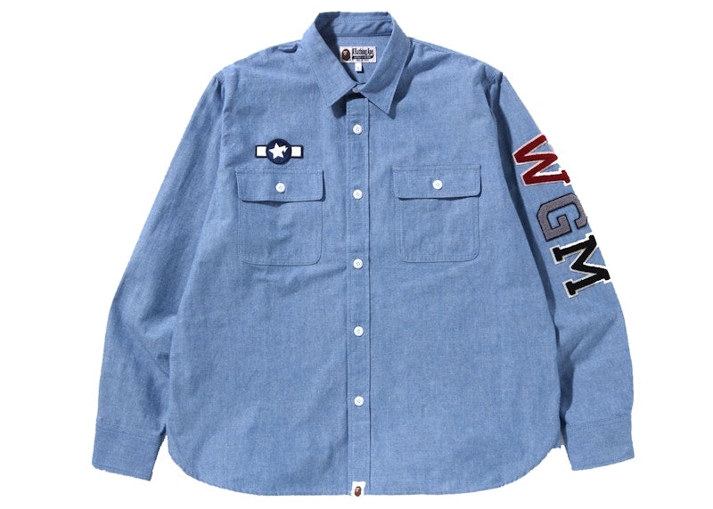 BAPE Busy Shark Chambray Relaxed Fit Shirt Light Indigo