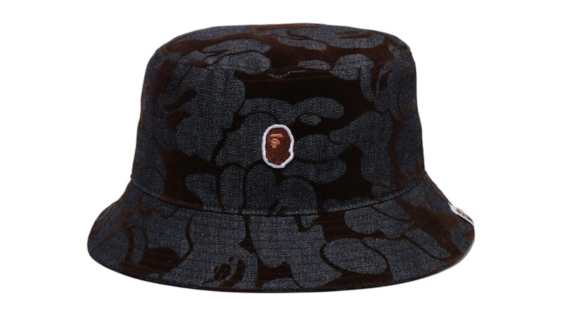 BAPE Camo Flocked Denim One Point Bucket Hat Indigo