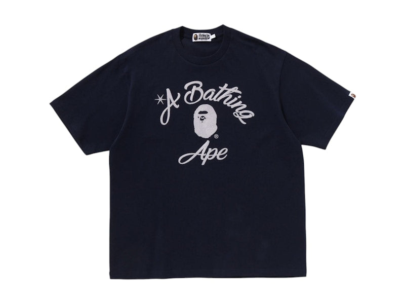 BAPE Chain Stitch College Relaxed Fit Tee Navy