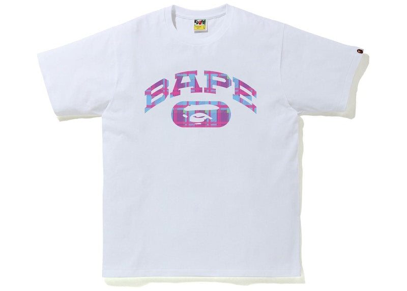 BAPE Check College Logo Tee White/Purple