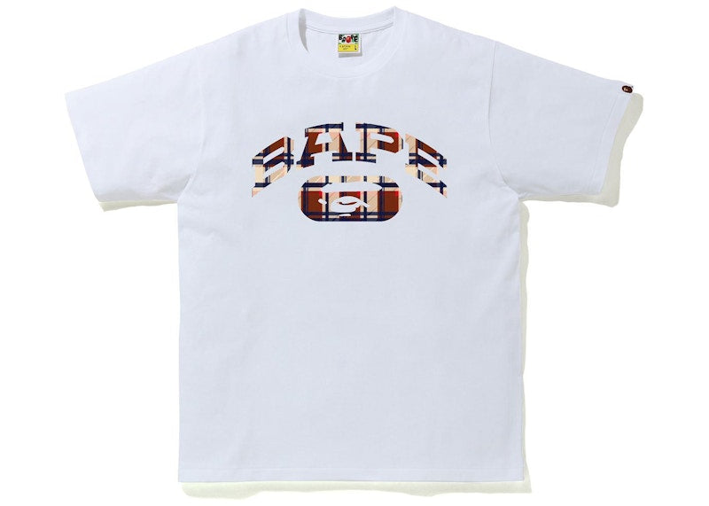BAPE Check College Logo Tee White/Red