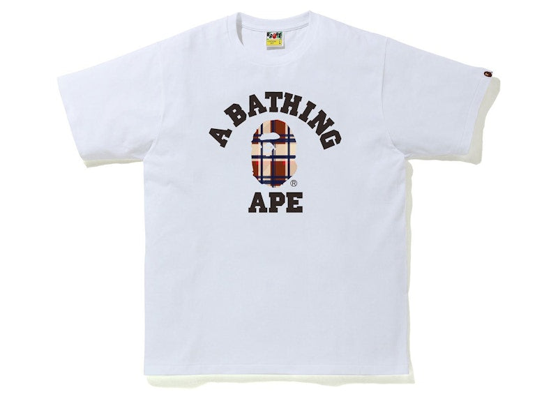 BAPE Check College Tee White/Red