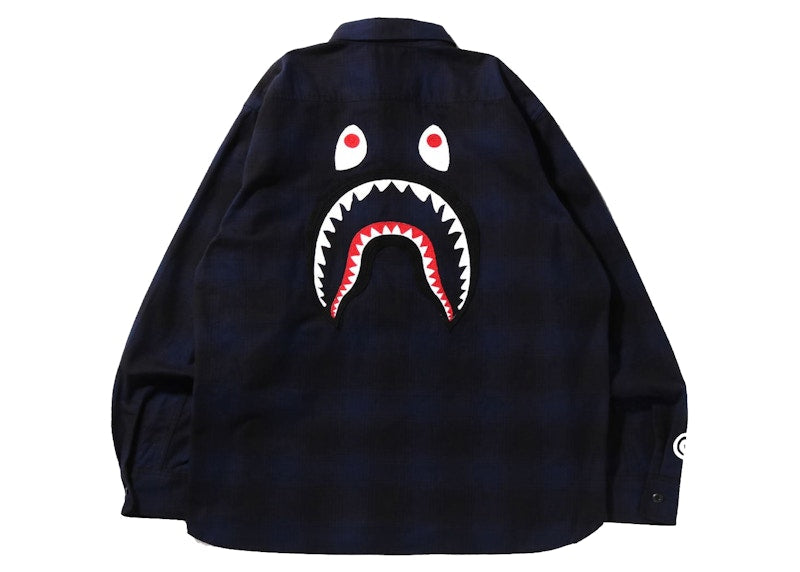 BAPE Check Shark Relaxed Fit Flannel Shirt Navy