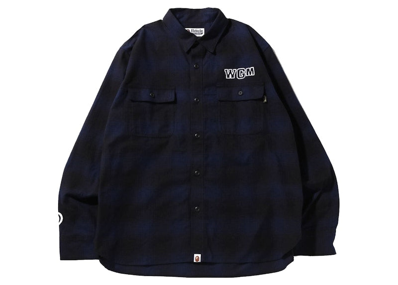 BAPE Check Shark Relaxed Fit Flannel Shirt Navy
