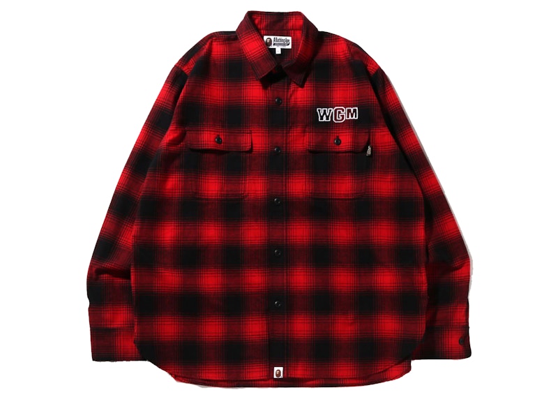 BAPE Check Shark Relaxed Fit Flannel Shirt Red