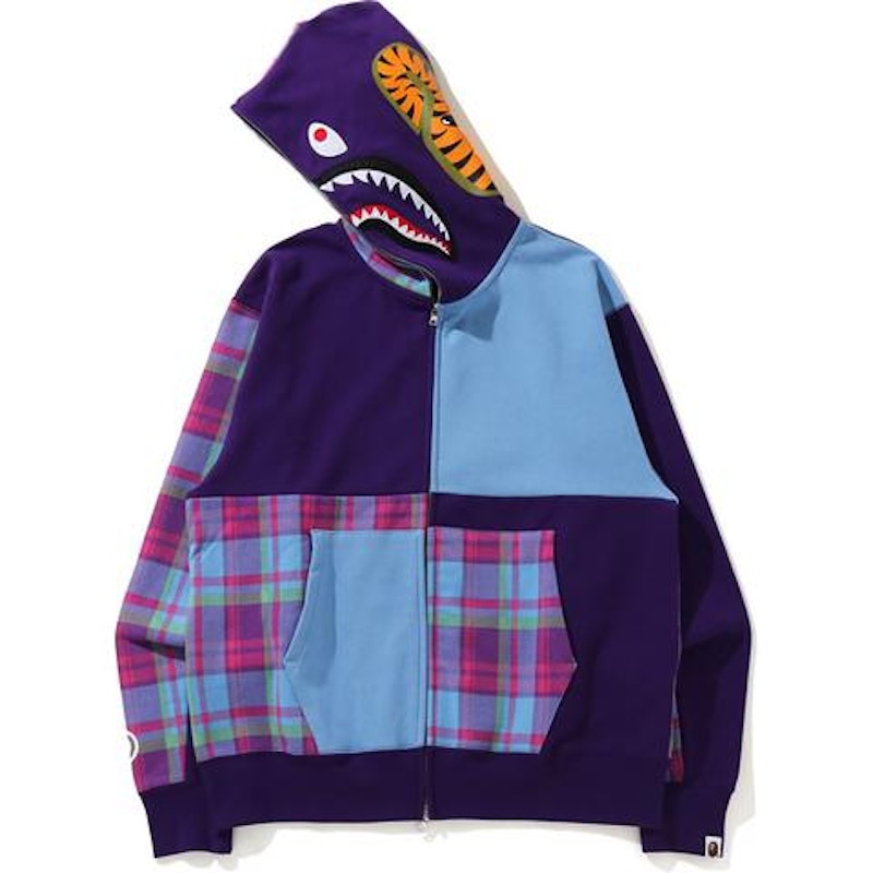 BAPE Check Shark Relaxed Full Zip Hoodie Purple