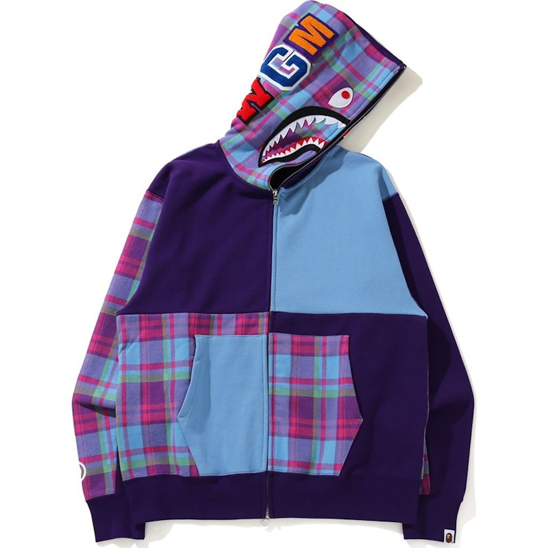BAPE Check Shark Relaxed Full Zip Hoodie Purple