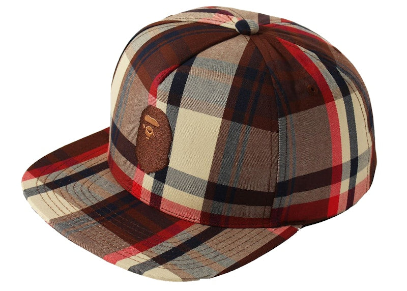 BAPE Check Snap Back Cap Red