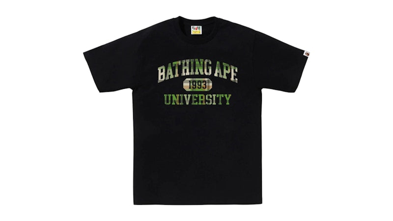 BAPE Check University College Logo Tee Black