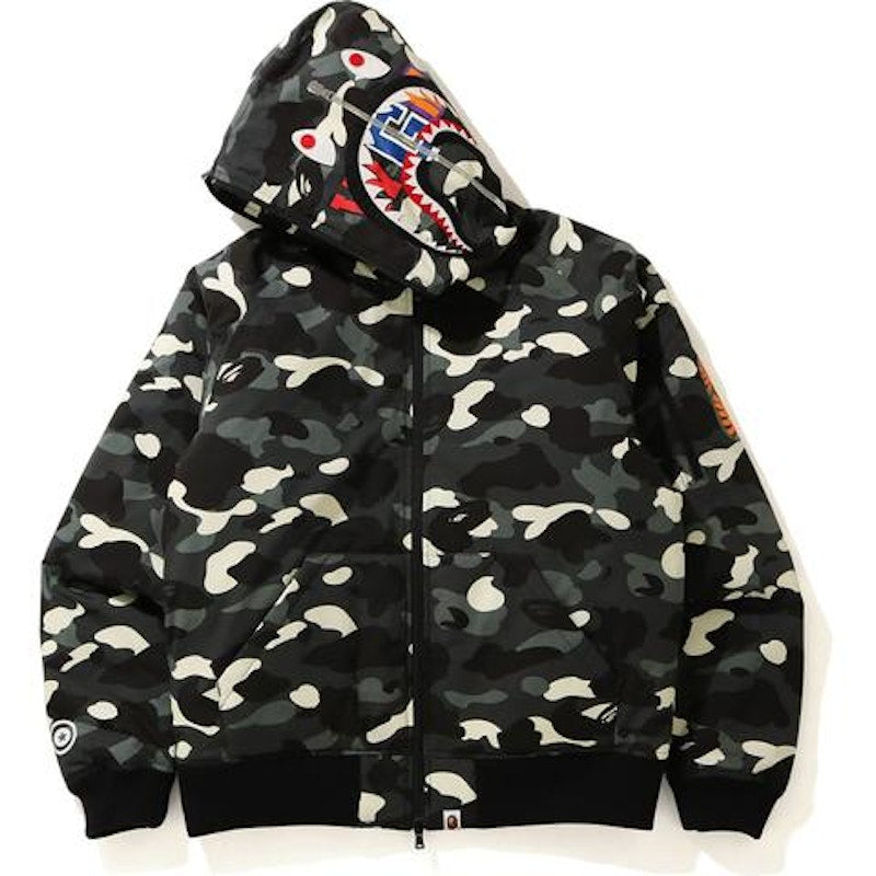 BAPE City Camo Shark Hoodie Down Jacket Black
