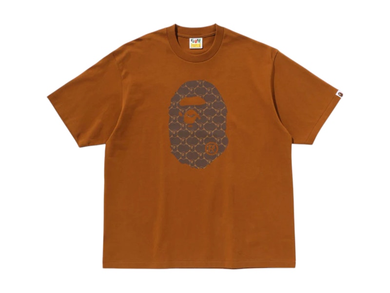 BAPE College Monogram Ape Head Relaxed Fit Tee Beige