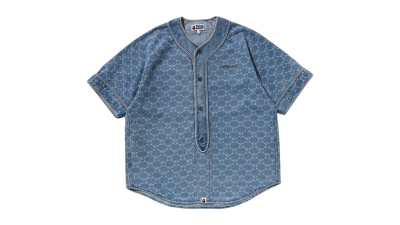 BAPE College Monogram Baseball S/S Denim Shirt Light Indigo