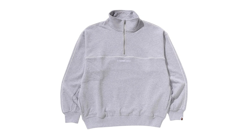 BAPE College Monogram Logo Half Zip Relax Fit Crewneck Sweatshirt Gray