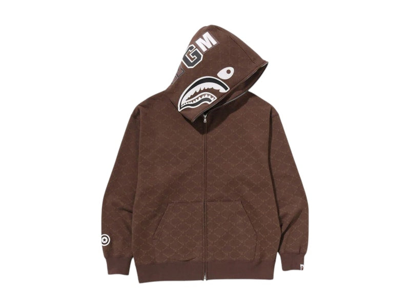 BAPE College Monogram Relaxed Fit Shark Full Zip Hoodie Brown
