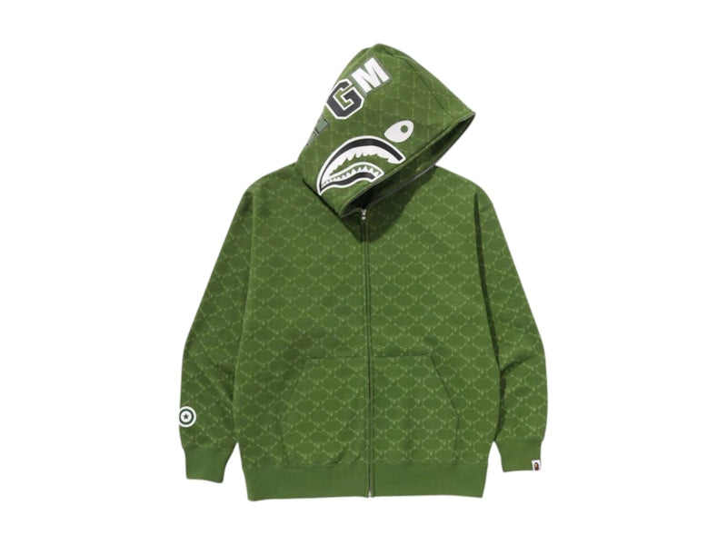 BAPE College Monogram Relaxed Fit Shark Full Zip Hoodie Green