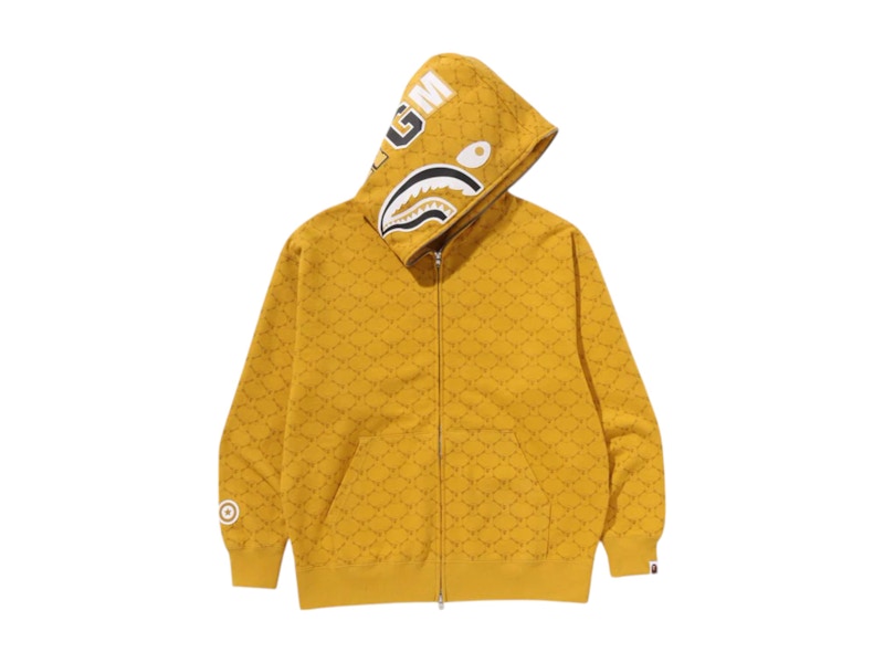 BAPE College Monogram Relaxed Fit Shark Full Zip Hoodie Yellow