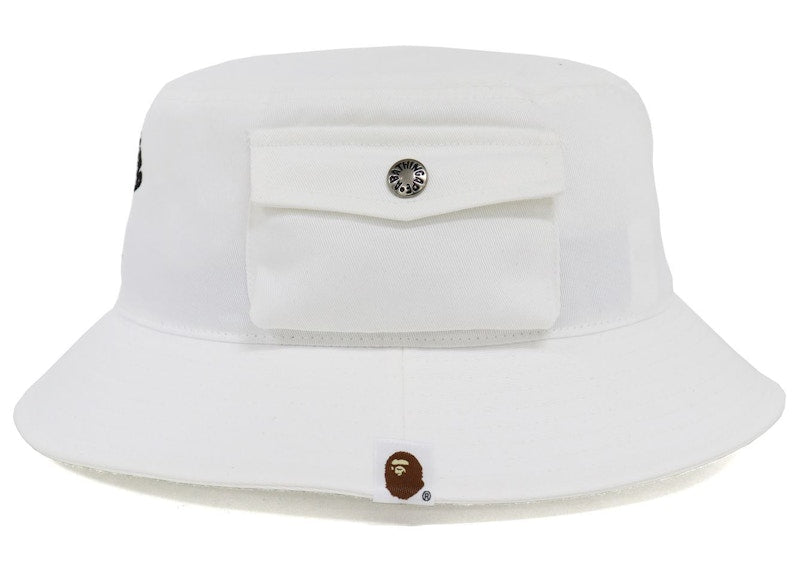 BAPE College Pocket Bucket Hat White
