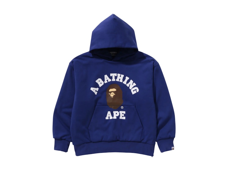 BAPE College Puffy Relaxed Fit Pullover Hoodie Blue