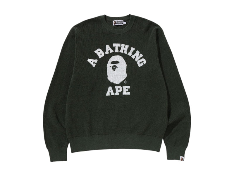 BAPE College Waffle Crewneck Sweater Green