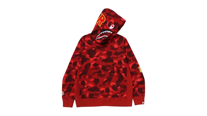 BAPE Color Camo 2nd Shark Pullover Hoodie Red
