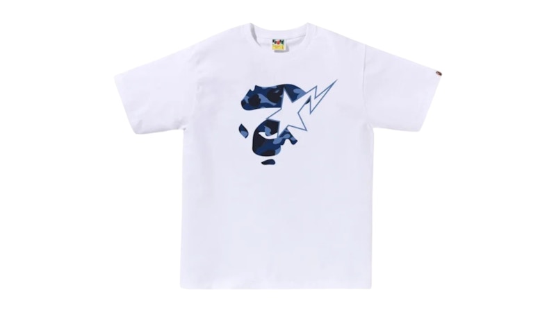 BAPE Color Camo Ape Face Sta Tee White Blue