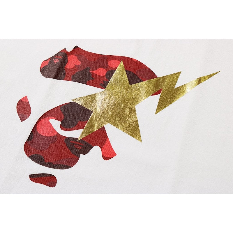 BAPE Color Camo Ape Face on Gold Bapesta Tee White/Red