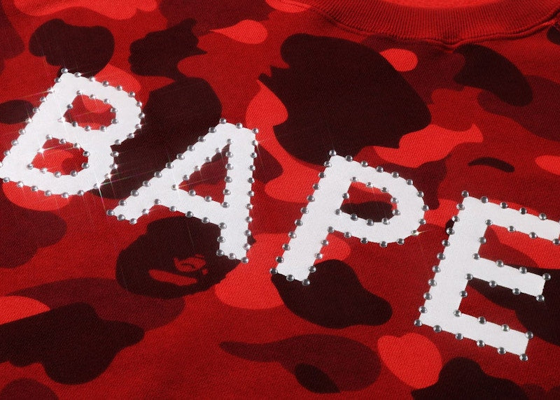 BAPE Color Camo Crystal Stone Relaxed Fit Crewneck Sweatshirt (SS22) Red
