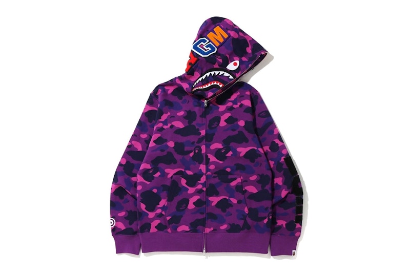 BAPE Color Camo Detachable Shark Full Zip Hoodie Purple