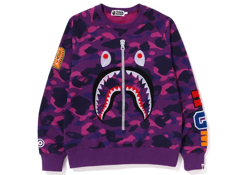 BAPE Color Camo Embroidery Shark Crewneck Purple