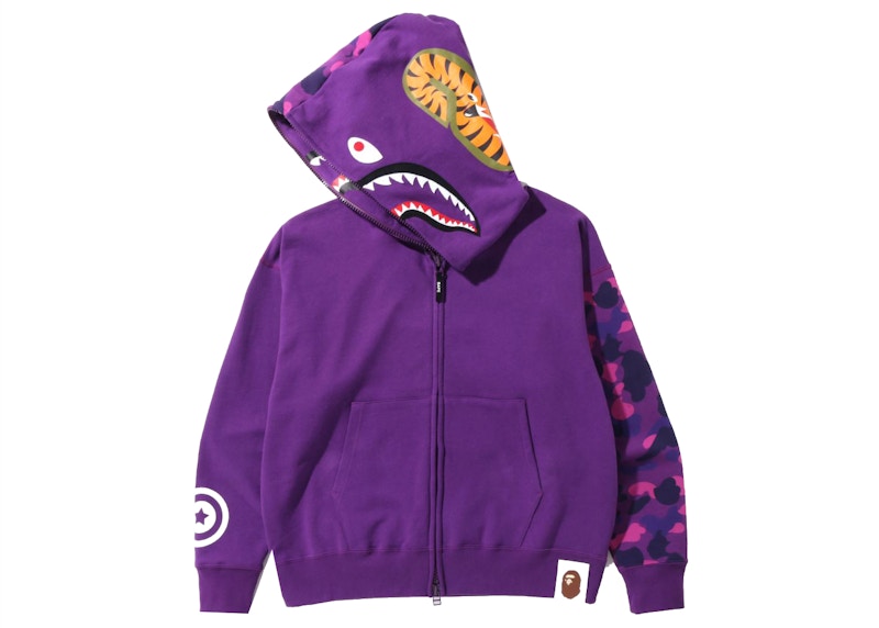 BAPE Color Camo Giant Shark Loose Fit Full Zip Hoodie Purple
