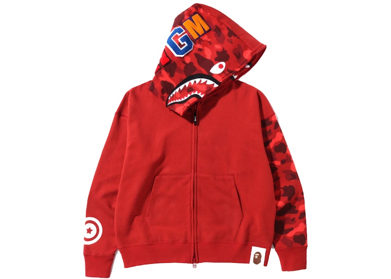 BAPE Color Camo Giant Shark Loose Fit Full Zip Hoodie Red
