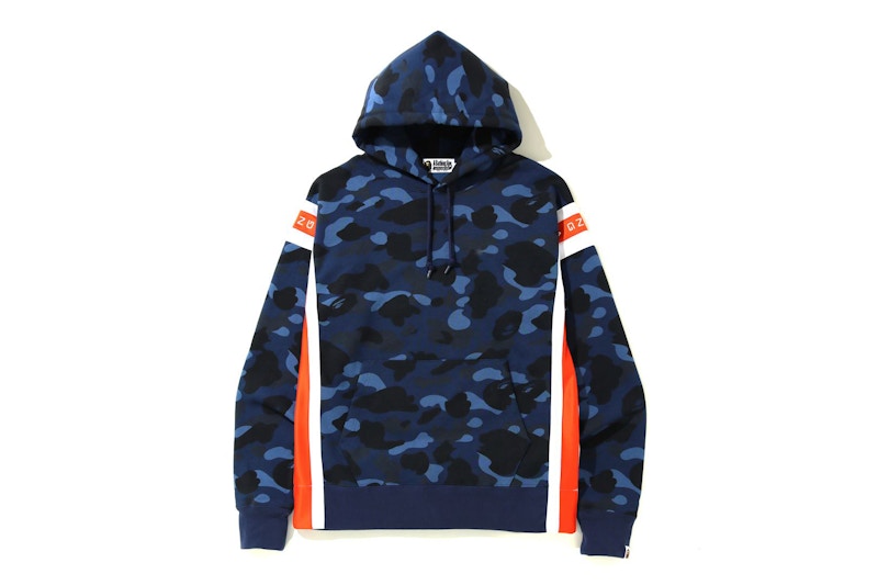 BAPE Color Camo Logo Tape Pullover Hoodie Blue