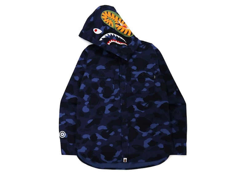 BAPE Color Camo Shark Hoodie Shirt (FW21) Navy