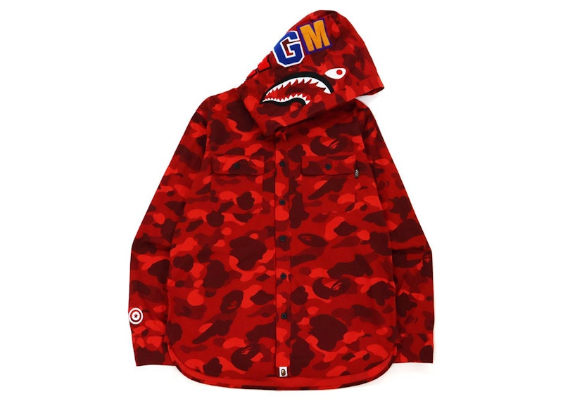 BAPE Color Camo Shark Hoodie Shirt (FW21) Red