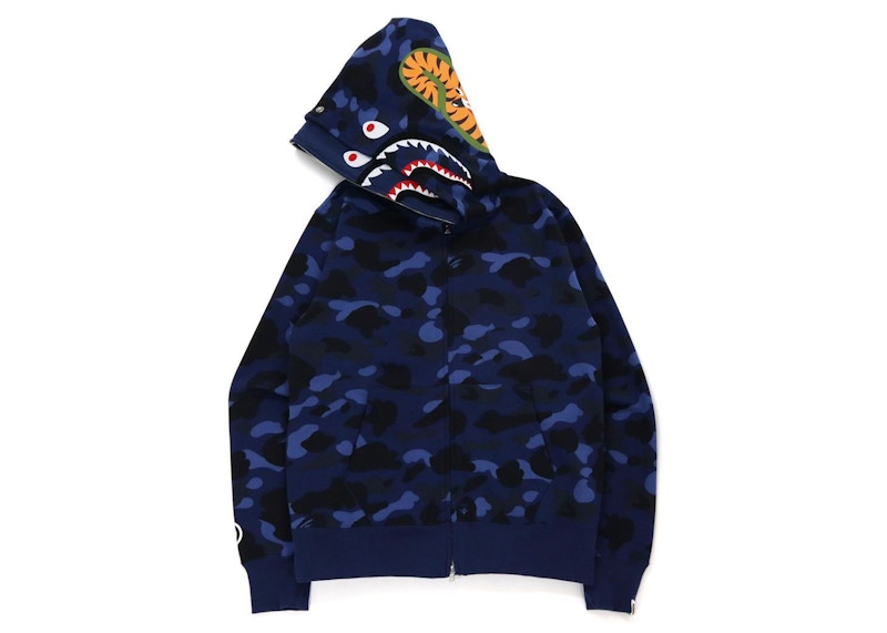 BAPE Color Camo Shark Wide Fit Full Zip Double Hoodie Navy